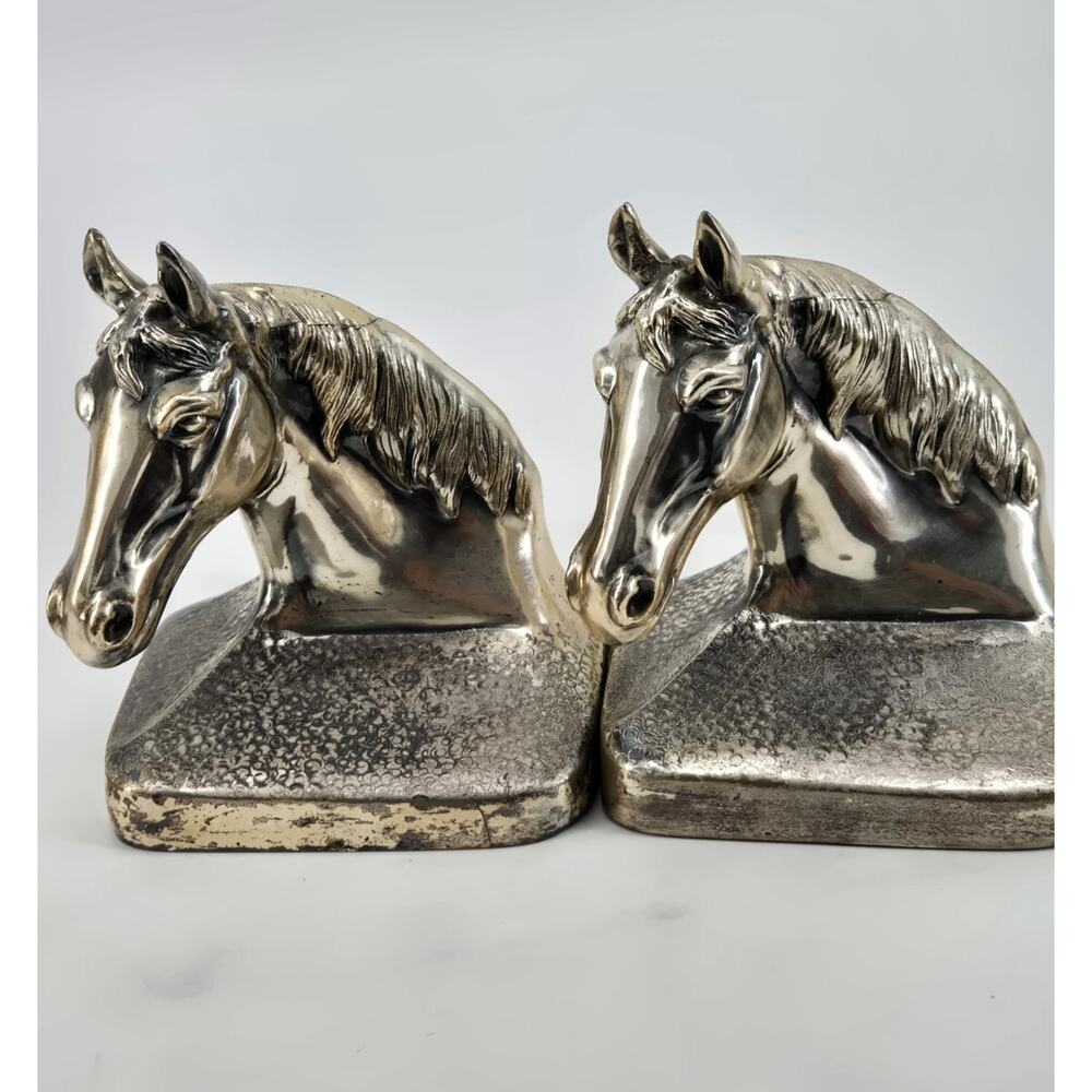 Vintage 1950s Equestrian Horse Head Pair Cast Metal Philadelphia Mfg Co Bookends - Picture 5 of 15